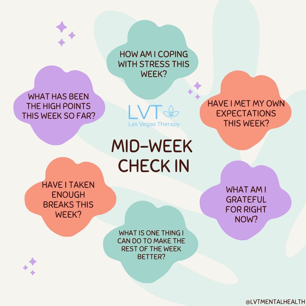 Mid-week mental health check-in! 🌱
Take a deep breath and ask yourself these questions. 

Remember, mental health matters and taking care of yourself is essential!! #MentalHealthMatters #MidWeekCheckIn #SelfCare #MentalHealthAwareness #lasvegasthera
