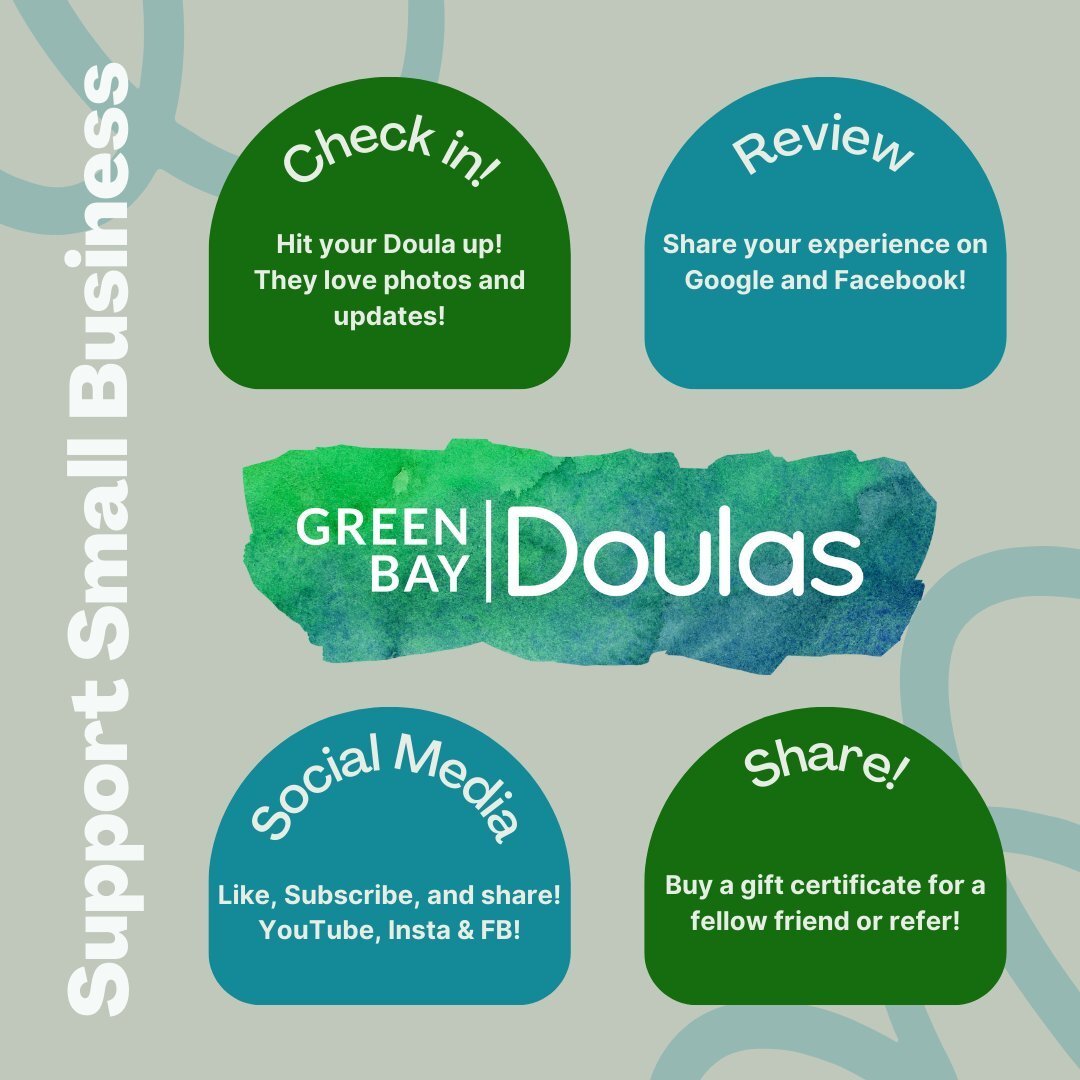 Small Businesses depend of word of mouth recommendation, so here are a few ways to support us at Green Bay Doulas! 

#smallbusiness #smallbusinessowner #smallbusinesses #smallbusinesssaturday #smallbusinessgreenbay #smallbusinesslove #smallbusinesssu