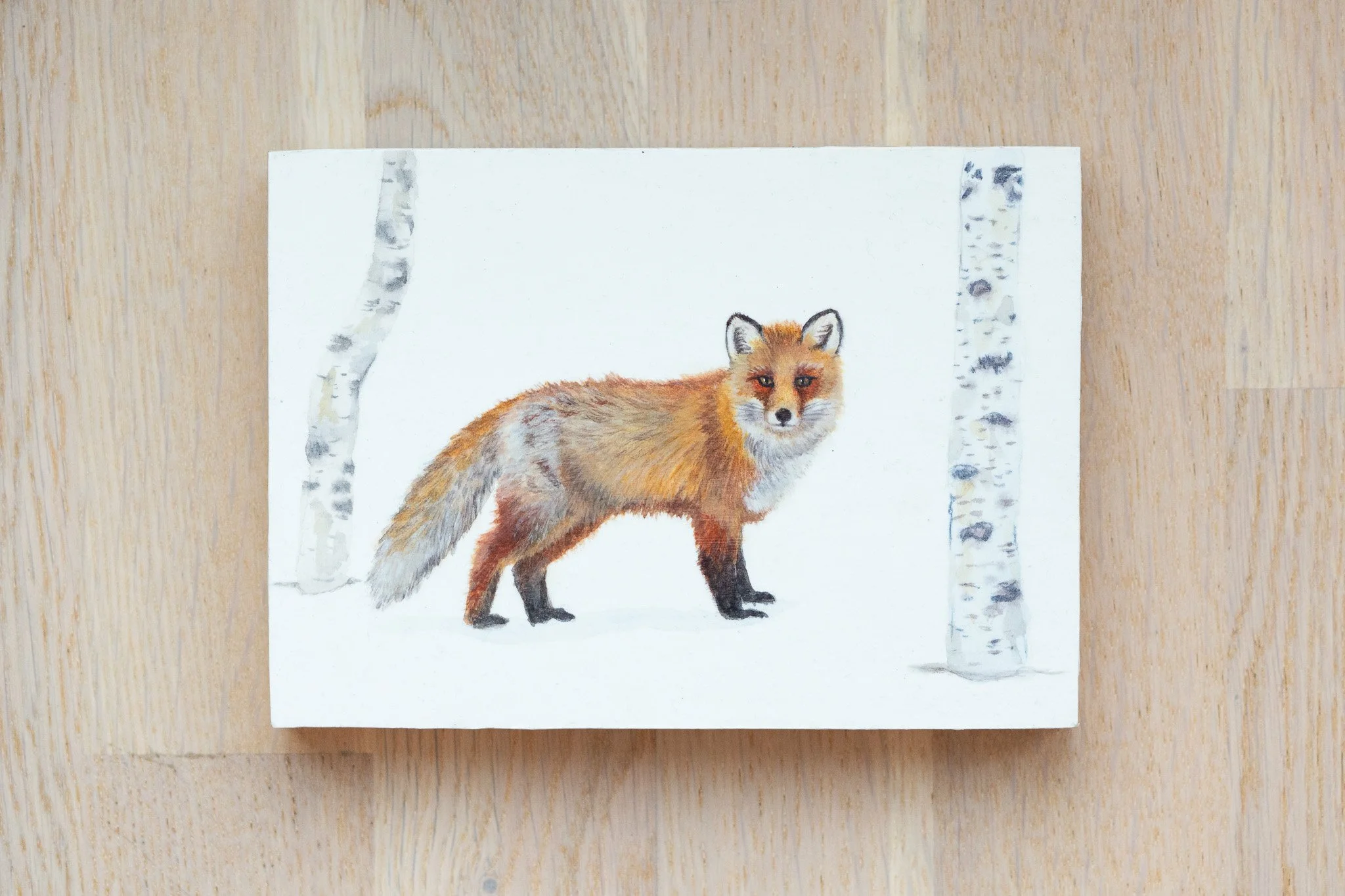 Winter Fox in Aspens Original Watercolor Painting, 2025