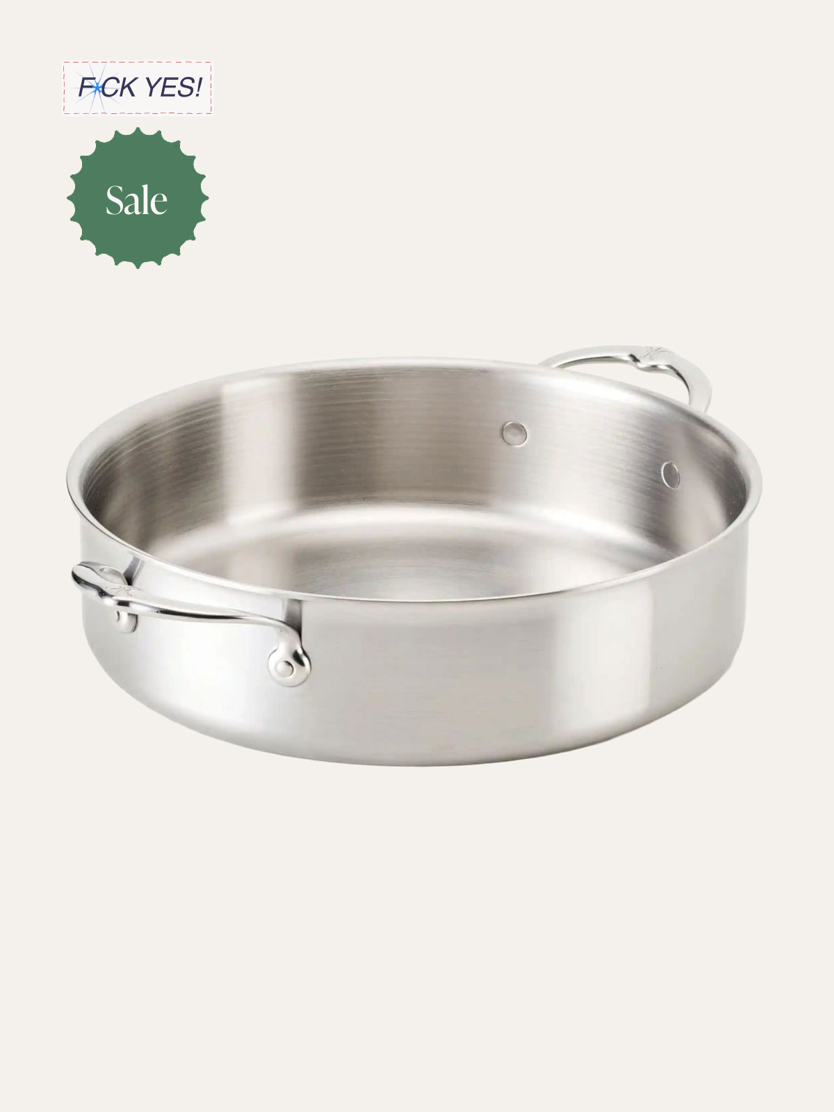 Stainless steel cooking pot with handles and a brushed metal finish.