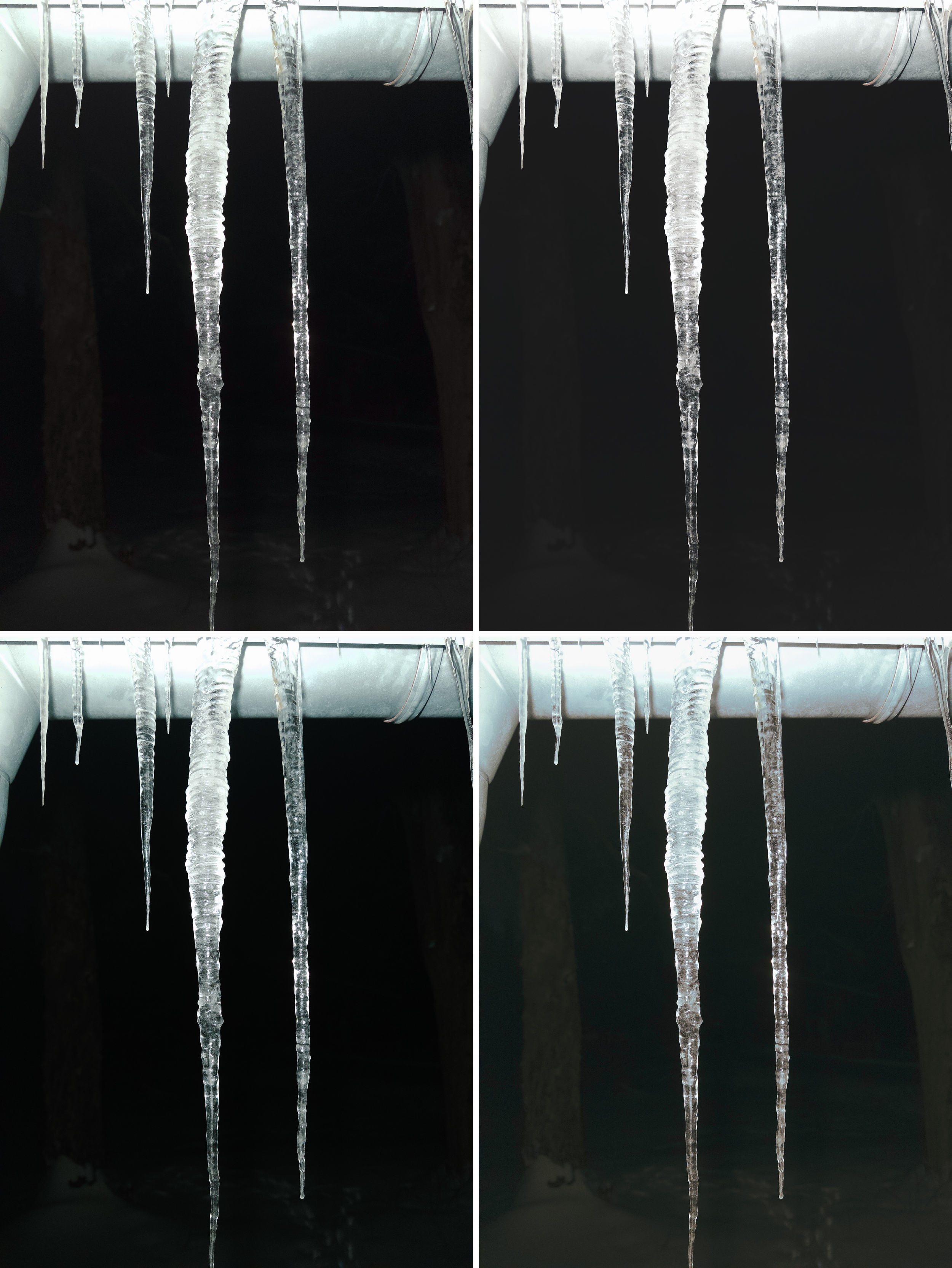 Close-up of icicles hanging from a pipe during winter.