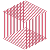 Pink and black geometric 3D cube with interconnected lines forming an optical illusion