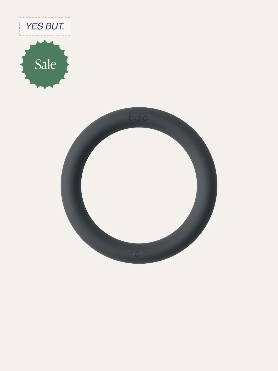 Black 10-pound weighted fitness ring with the brand name 'bala' embossed on it.