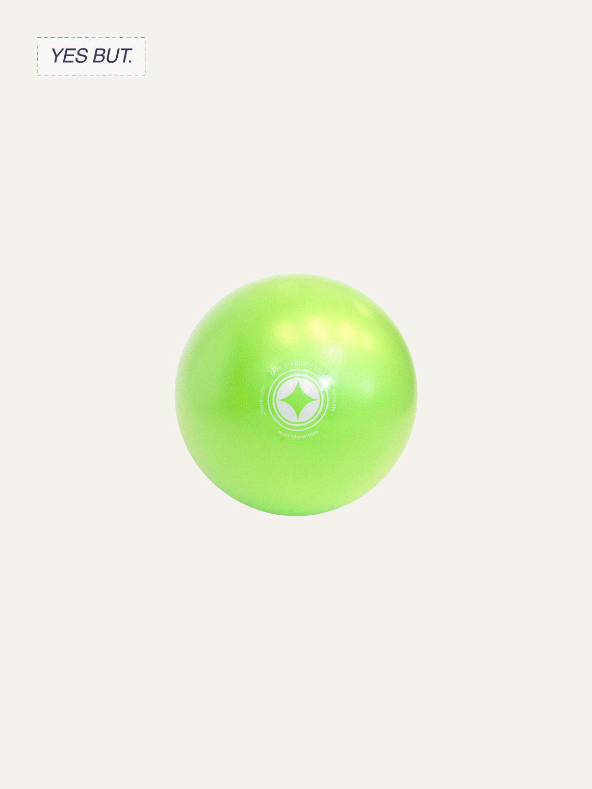 Green tennis ball with white logo and text, isolated on a light background.