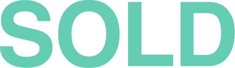 Large turquoise text reading 'SOLD' on a black background.