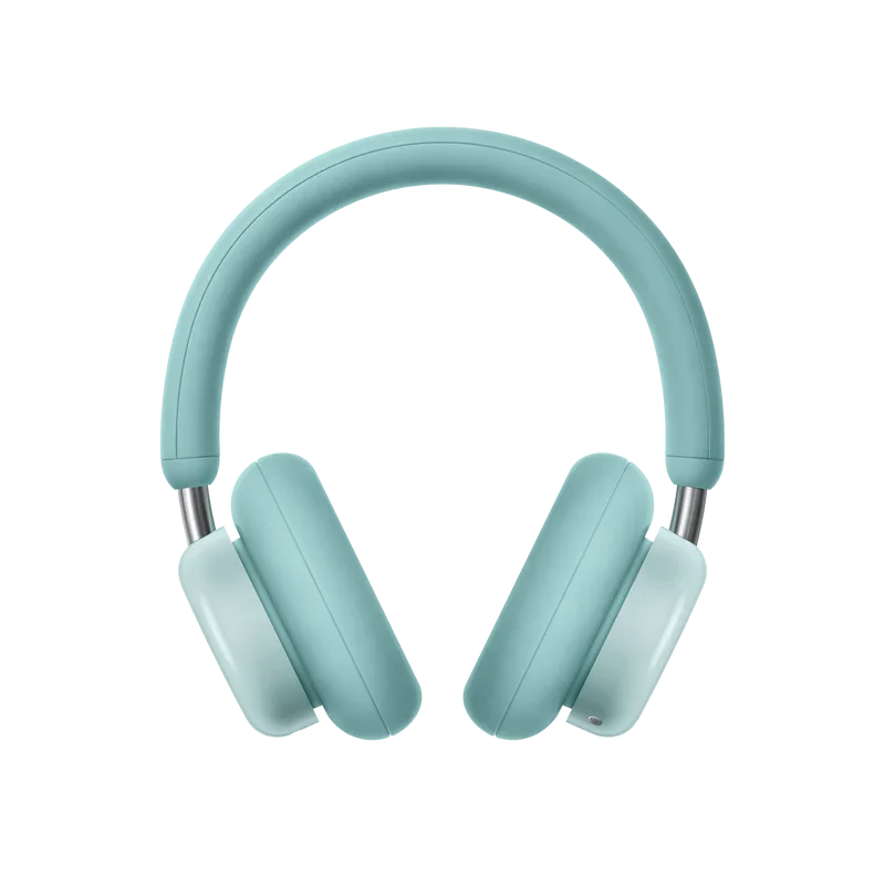 Light blue over-ear headphones with metallic accents