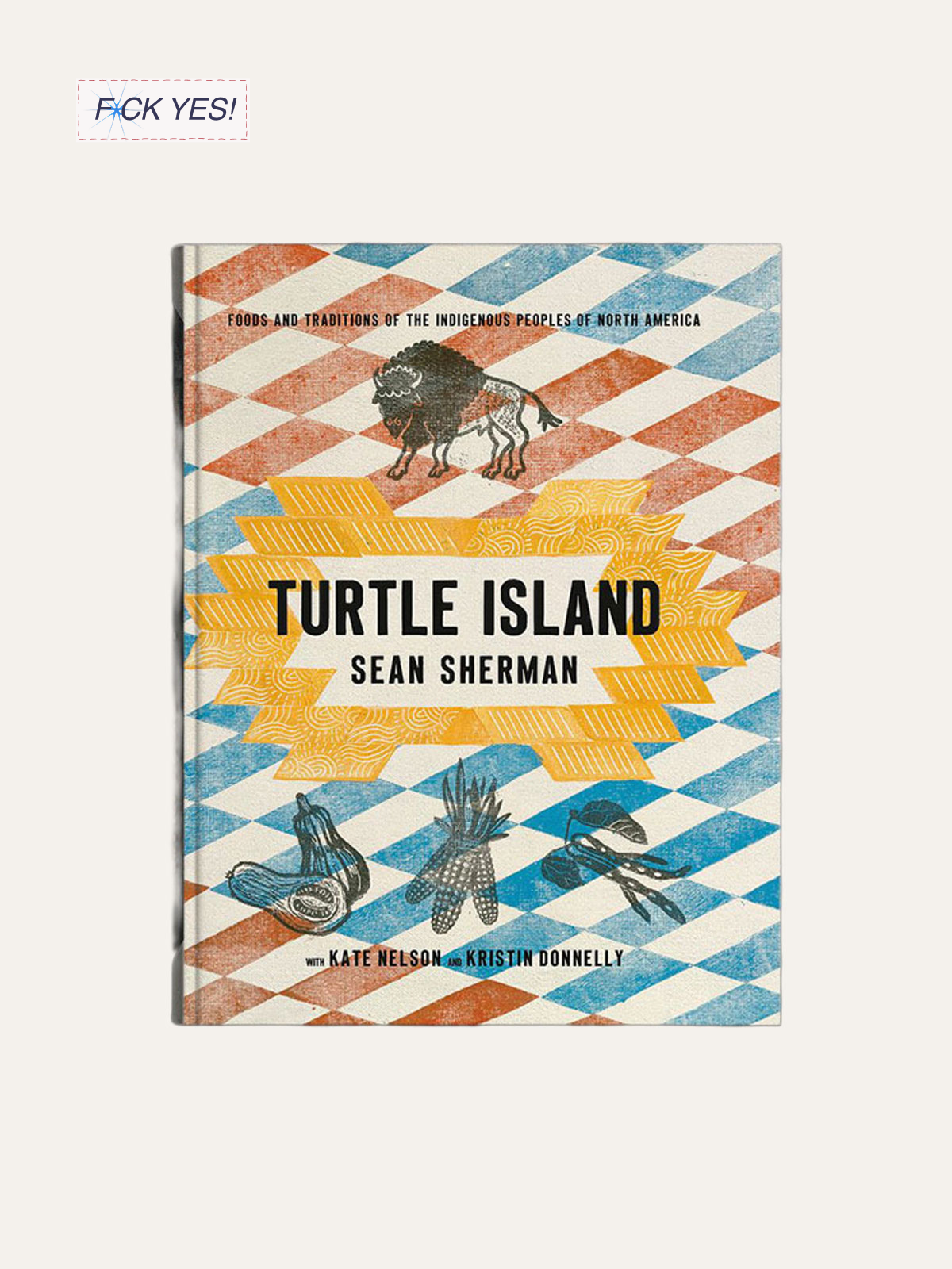 Book titled "Turtle Island" by Sean Sherman, with illustrations of indigenous foods and symbols on the cover.
