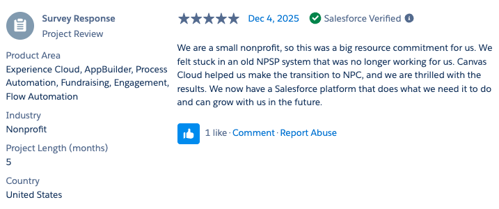 Testimonial from the Salesforce AppExchange