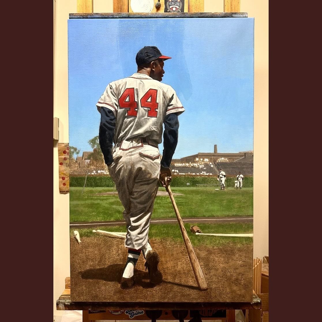 On this day in 1954, Henry Aaron hit his very first career home run. The 6th-inning solo blast came off of Cardinal Vic Raschi, and the Braves triumphed 7-5 in extra innings. Here&rsquo;s an in-progress of the man at Wrigley that&rsquo;s in dire need