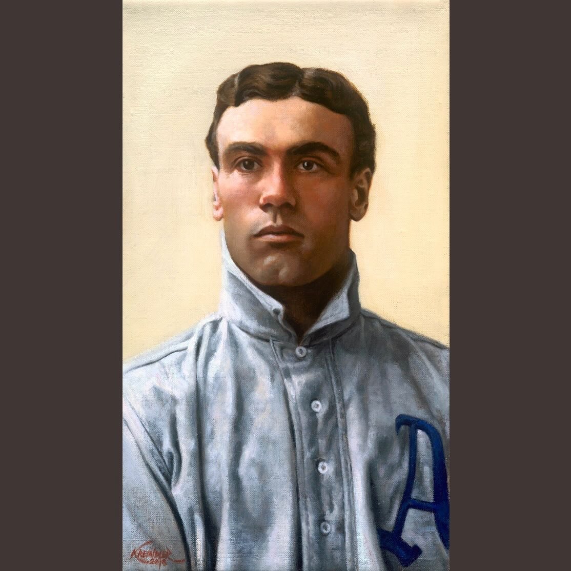 On this day in 1909, Michael &ldquo;Doc&rdquo; Powers passed away at the age of 39. He had become ill during the inaugural game at Shibe Park on April 12, and had a swift decline due to an intussusception. Here&rsquo;s my painting of him with the Ath