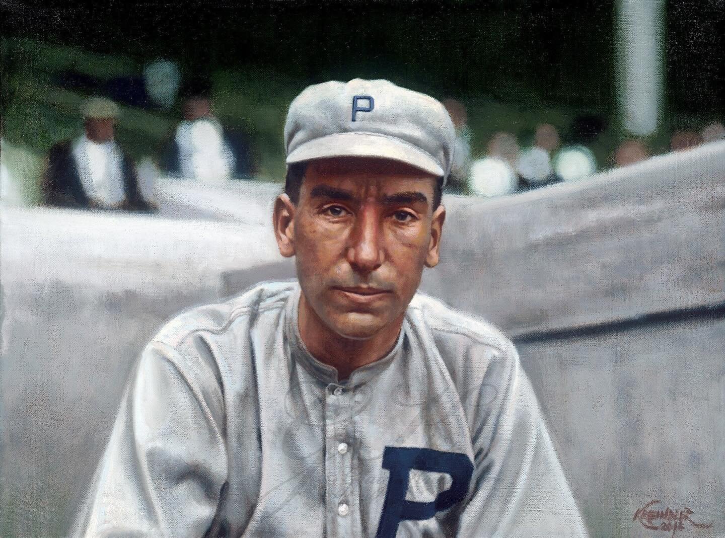 On this day in 1891, Eppa Rixey was born in Culpeper, VA. Often forgotten today, his total of 266 wins was the National League record for lefthanders until some guy named Spahn came along. Here&rsquo;s my painting of him with the Phillies in 1912, ba