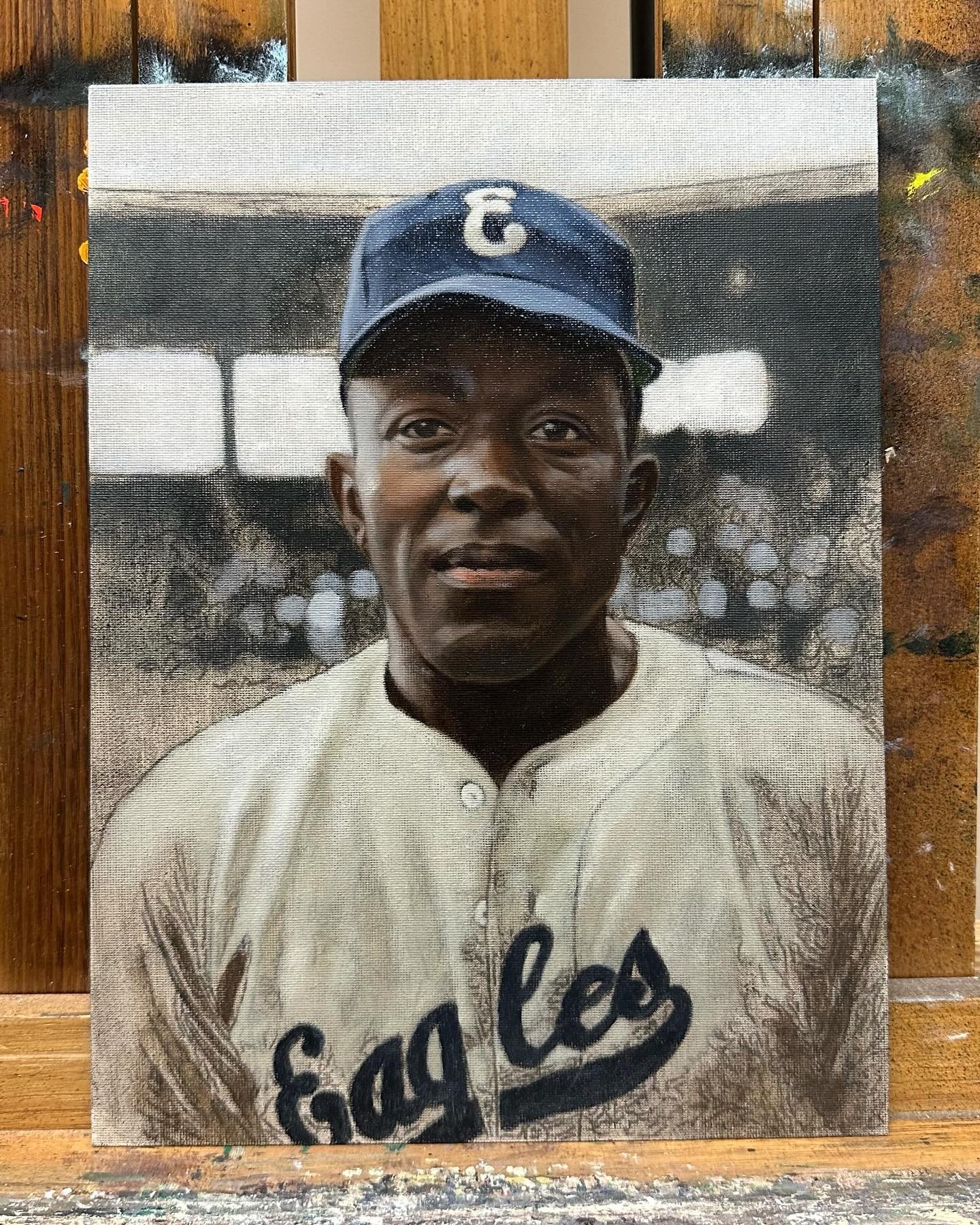 #OTD in 1946, Leon Day pitched an Opening Day no-hitter against the Philadelphia Stars, with Newark winning, 2-0. It was his first regular season contest since before being drafted in September of 1943. Here&rsquo;s an in-progress painting of him wit