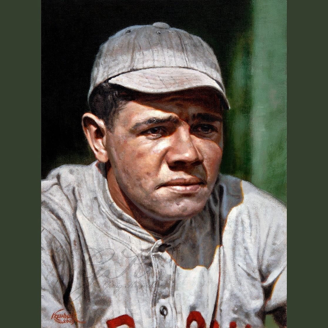On this day in 1915, George Herman Ruth hit the first of his 714 career home runs. The blow came in the 3rd against NY&rsquo;s Jack Warhop and sailed into the second deck of the rightfield stands at the Polo Grounds. Here&rsquo;s my painting of him a