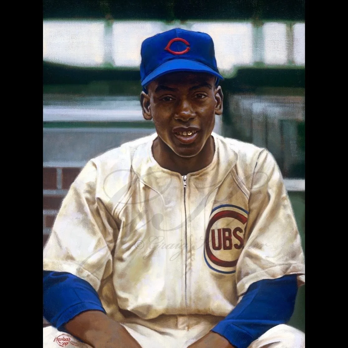 On this day in 1958, Ernie Banks was named the NL&rsquo;s Most Valuable Player, easily outdistancing a 2nd place Willie Mays. He batted .313, hit 47 homers and drove in 129. Uhhh, not bad. Here&rsquo;s my painting of him with the Cubs late in 1953, b