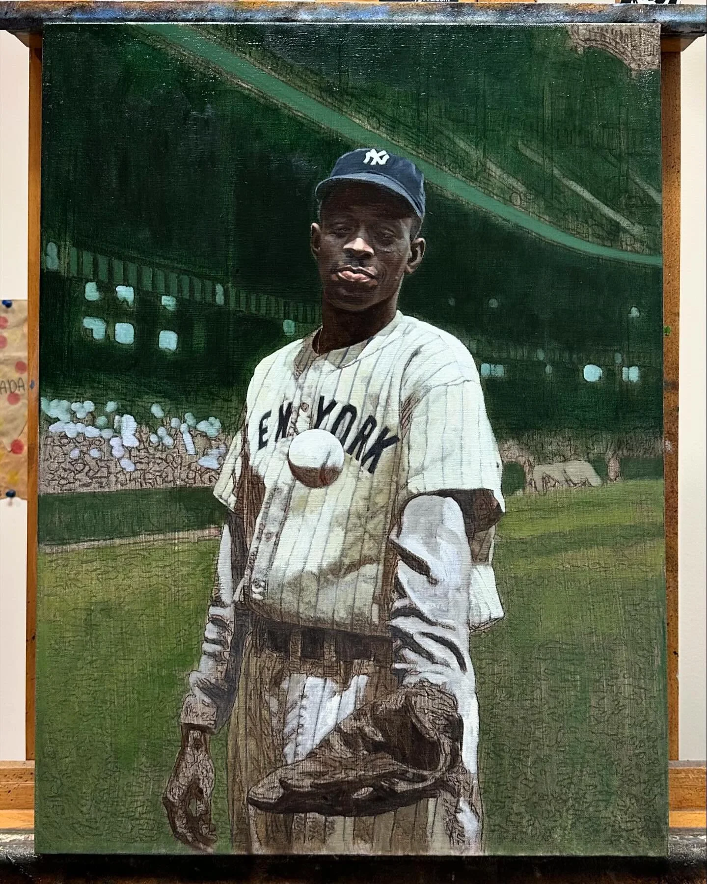 Post-stuffing painting of Paige, please. Ploddingly progressing.

#baseballart #SatchelPaige