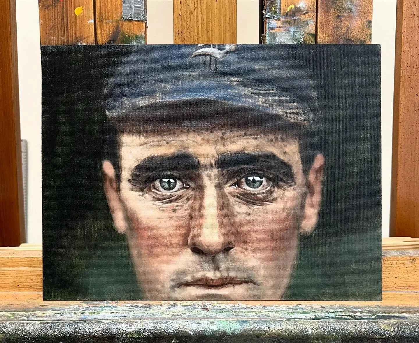 An in-progress painting of Donie Bush, one of the best defensive shortstops of his day. I wonder where Conlon (the man who shot the image) wanted your eyes to go first?

#baseballart #DonieBush
