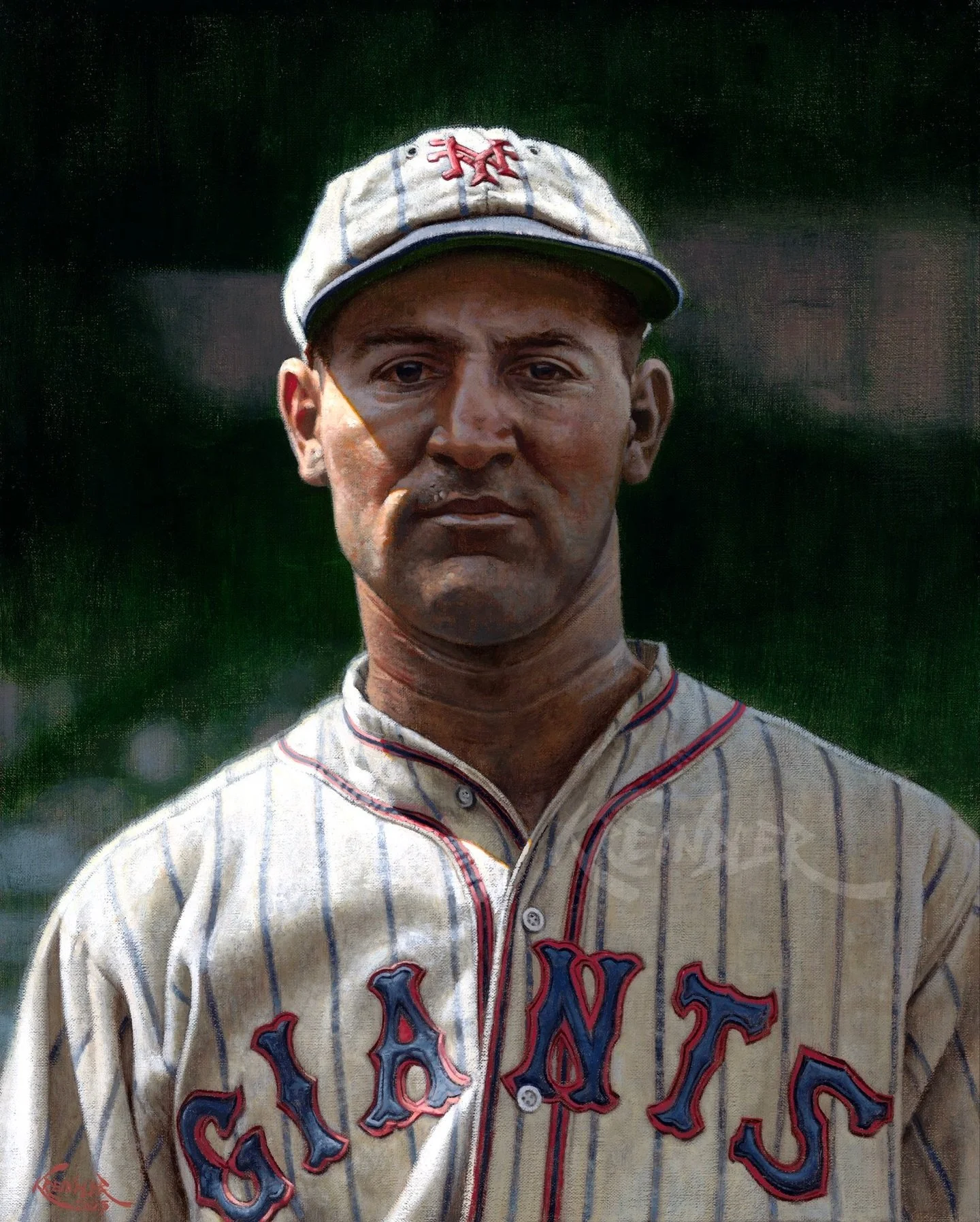 Here&rsquo;s my painting of Andy Cohen (not to be confused with @bravoandy) with New York in 1928. A fine ballplayer, the &ldquo;Tuscaloosa Terror&rdquo; was somewhat of a large gate attraction for the Giants, who were looking to bring a Jewish star 
