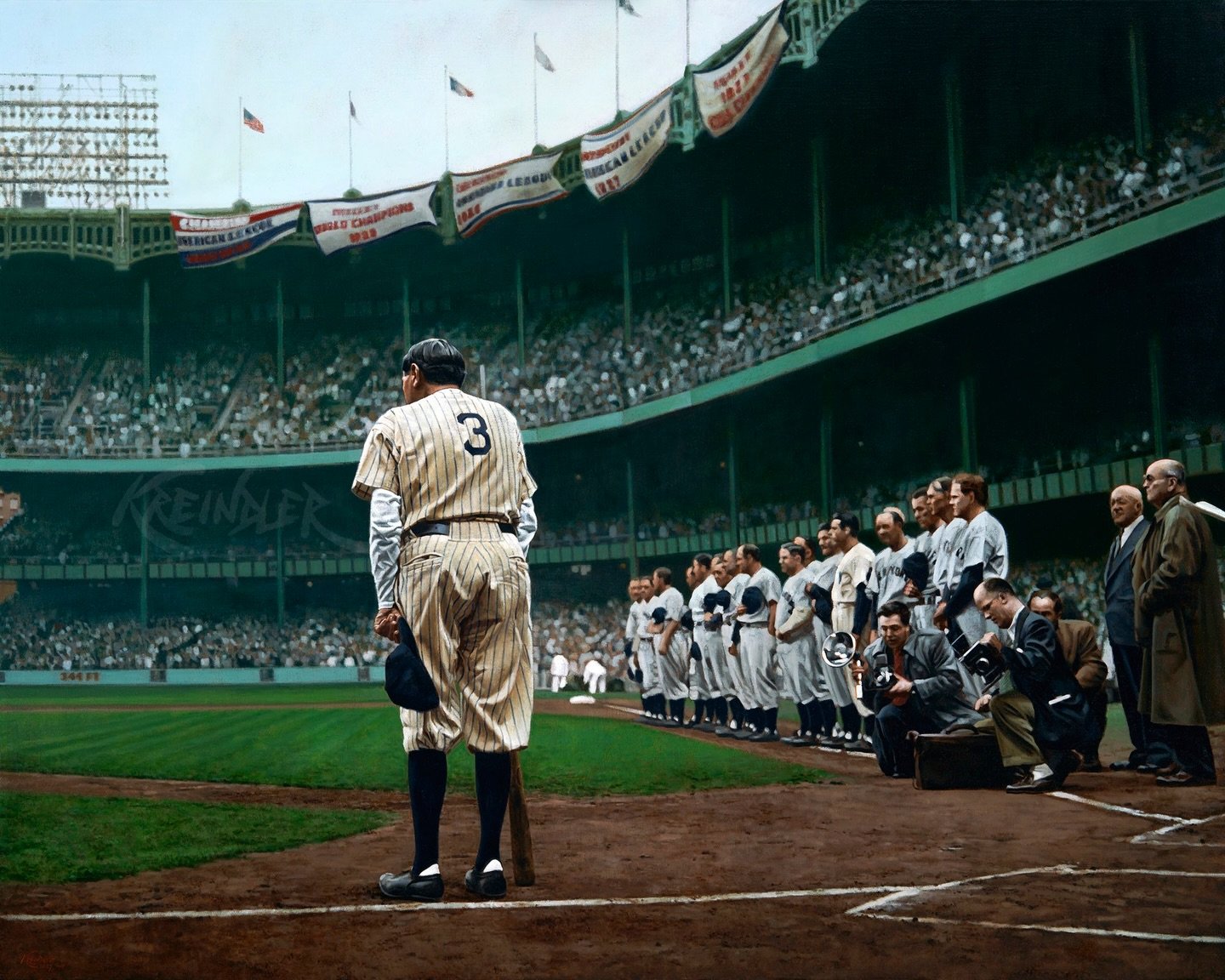 After all of these years, this guy still looms incredibly large over the game, as well as the country. Here&rsquo;s my painting of George Herman &ldquo;Babe&rdquo; Ruth at Yankee Stadium&rsquo;s 25th anniversary, June 13, 1948, based on the incredibl