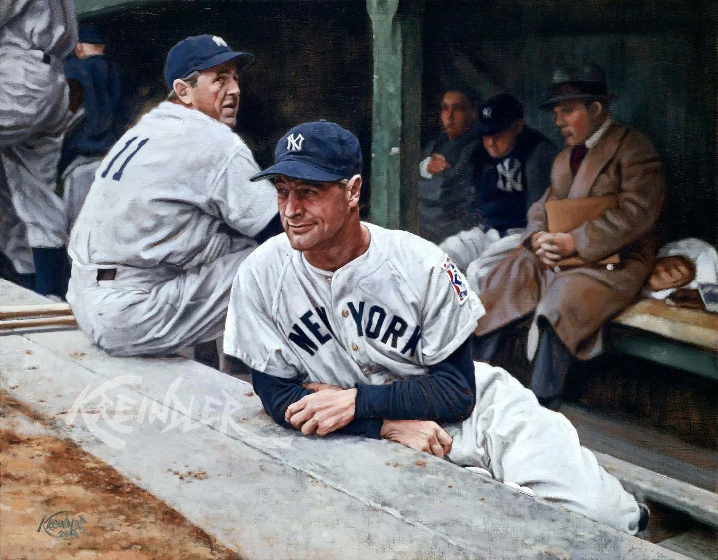 On this day in 1939, Lou Gehrig benched himself &ldquo;for the good of the team,&rdquo; ending his consecutive games played streak at 2,130. Here&rsquo;s my painting of him on that chilly afternoon at Briggs Stadium, watching his teammates from the v