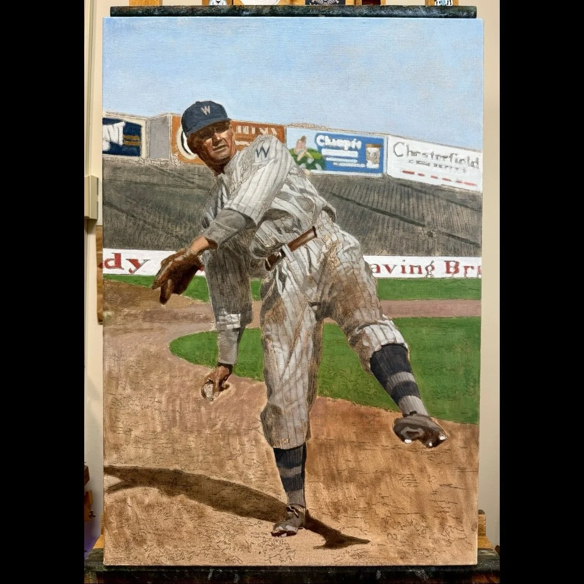 On this day in 1923, Walter Johnson recorded his first shutout of the season&mdash;the 100th of his big league career! His Senators defeated the visiting Yankees, 3-0. Here&rsquo;s an in-progress painting of Walter depicted that same year.

#baseball
