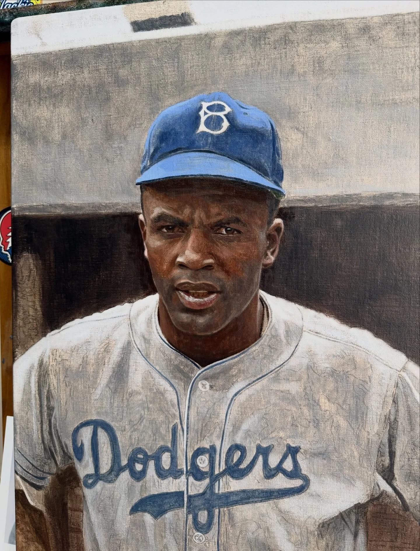 There&rsquo;s already a lot going on behind those eyes. Ever onward.

#baseballart #JackieRobinson