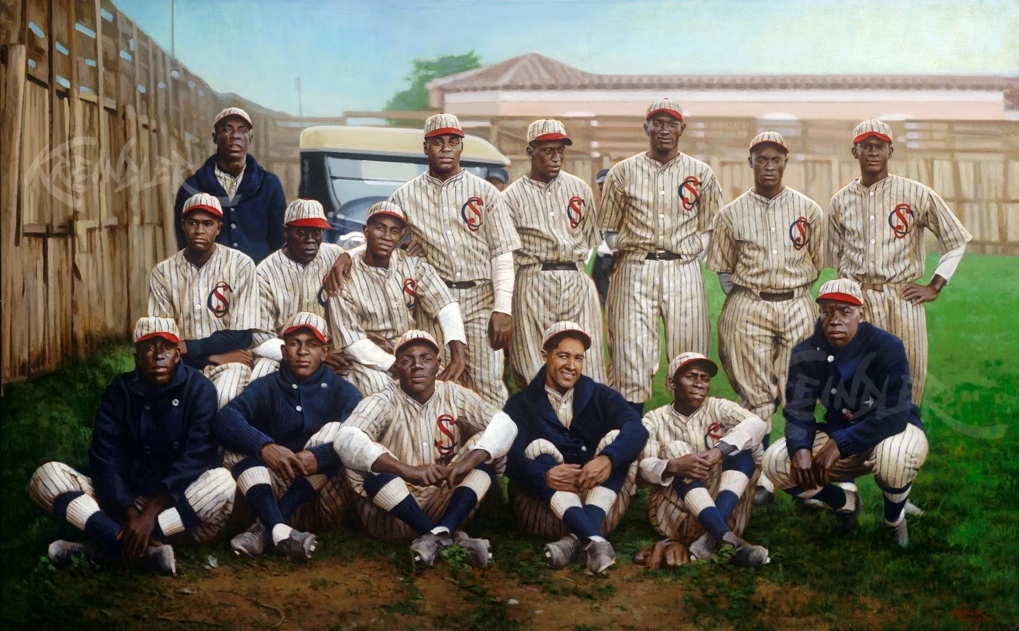 On this day in 1897, Dave Brown was born in Leon County, TX. An excellent pitcher, he was more known for off-the-field problems, including a murder allegation. Here&rsquo;s my painting of him (sitting front, second from the left) with the Leopardos d