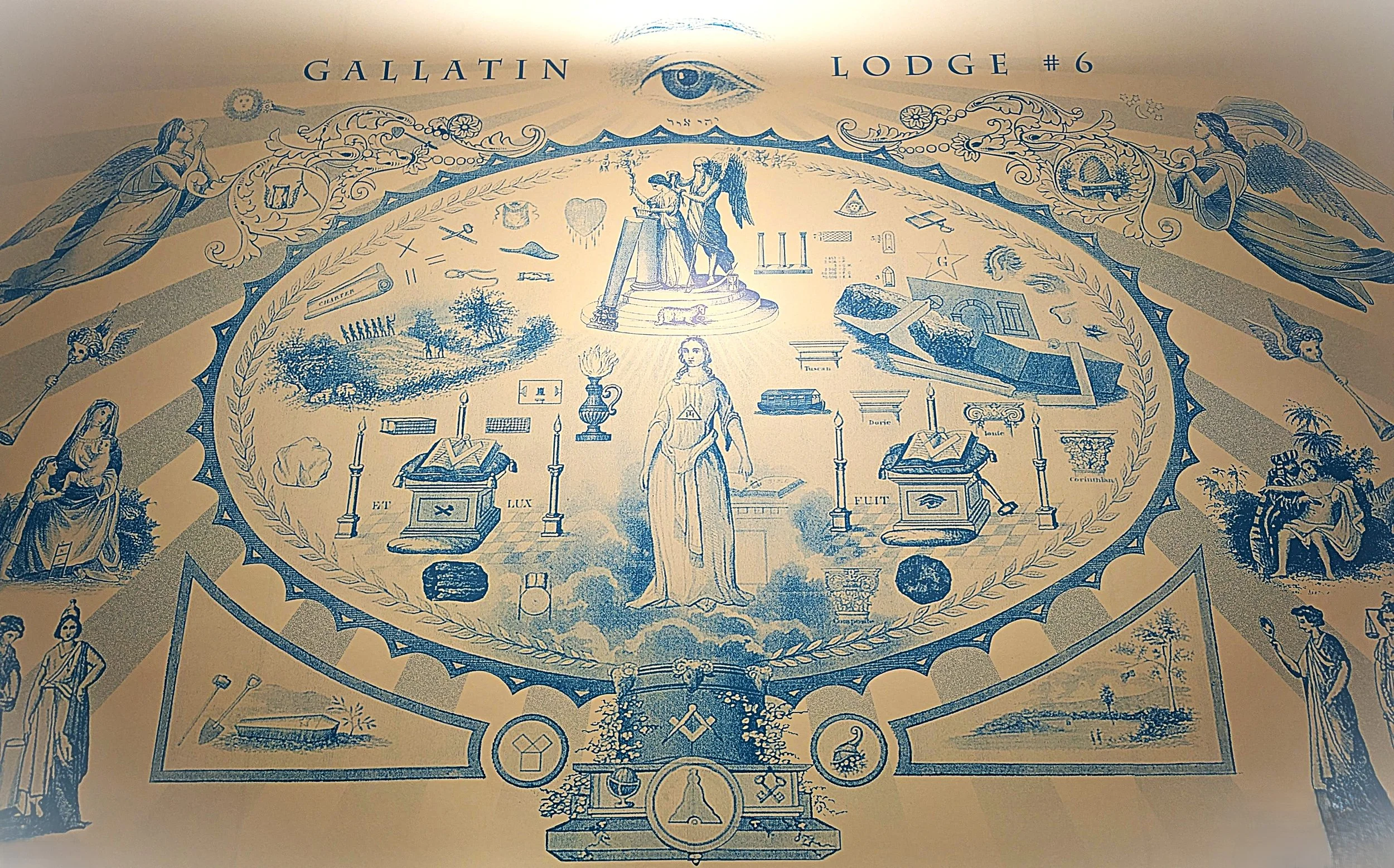 A masonic tracing board contains the symbols used in the rites. particularly those that teach moral and ethical lessons.
