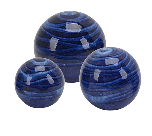 3. Contemporary Ceramic Spheres, Blue, Set of 3