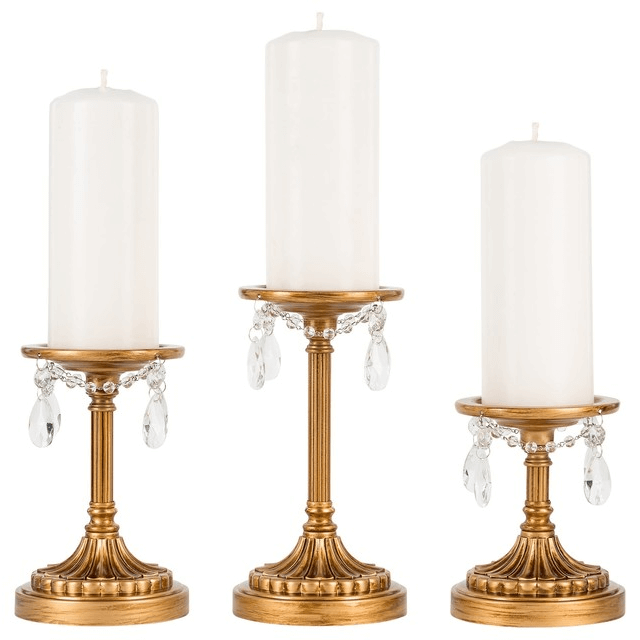 27.  Set of 3 Gold Pillar Candle Holders