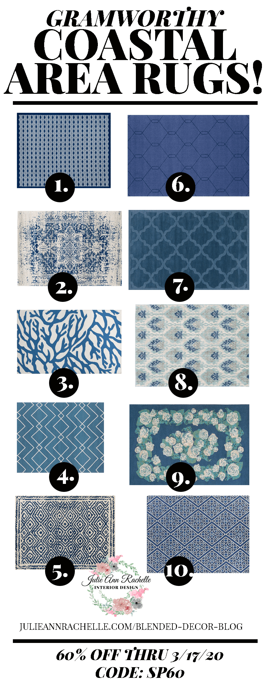 Pantone's Color of the Year is "Classic Blue, a shade reminiscent of the sky at dusk." These coastal rug picks will help you create the beach cottage look while capturing the calming vibes of the sea.