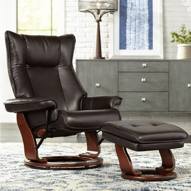 Top Budget Recliners: Morgan Java Faux Leather Ottoman and Swiveling Recliner