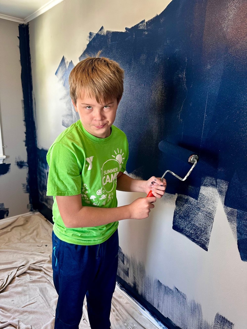 Behind every brush stroke is a story, and Logan's got a tale to tell! 🎨✨ Join us as we roll into a bedroom transformation where every splash of color brings us closer to the grand reveal. Stay tuned! #oneroomchallenge ⁣
⁣
Shoutout to @beddys and @de