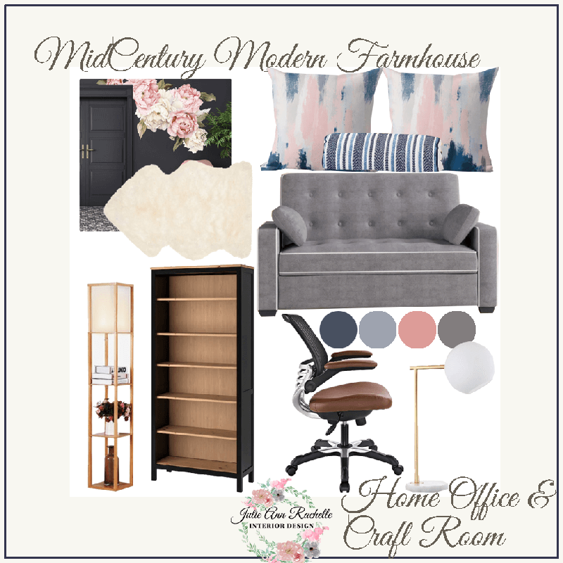 Functional Elegance: Mid-Century Modern Farmhouse Home Office &amp; Craft Room by Julie Ann Rachelle Interiors LLC