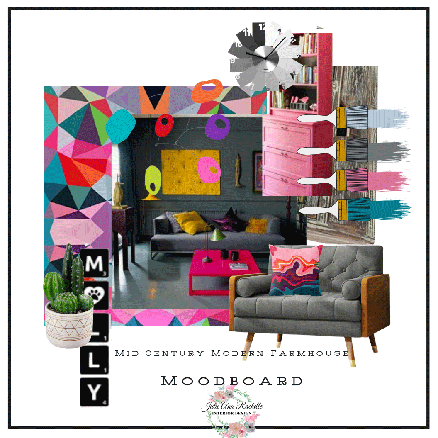 Vivid Creativity: Eclectic Mid-Century Modern Farmhouse Moodboard by Julie Ann Rachelle Interiors
