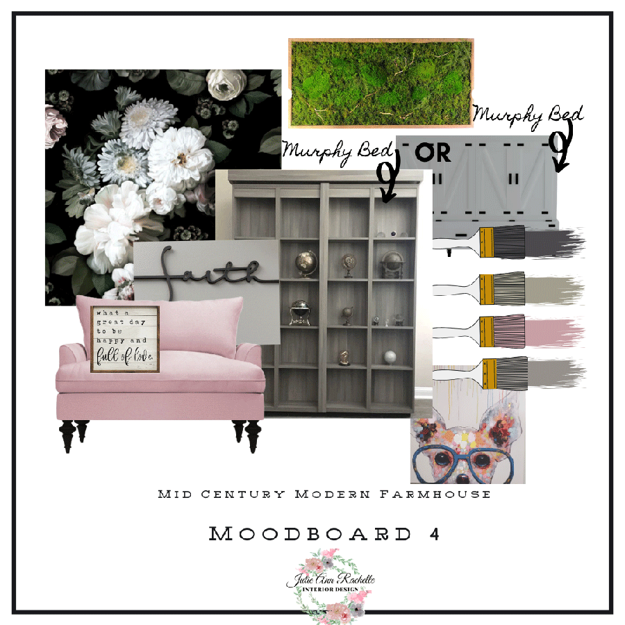 Versatile Living: Mid-Century Modern Farmhouse Moodboard with Murphy Bed by Julie Ann Rachelle Interiors LLC