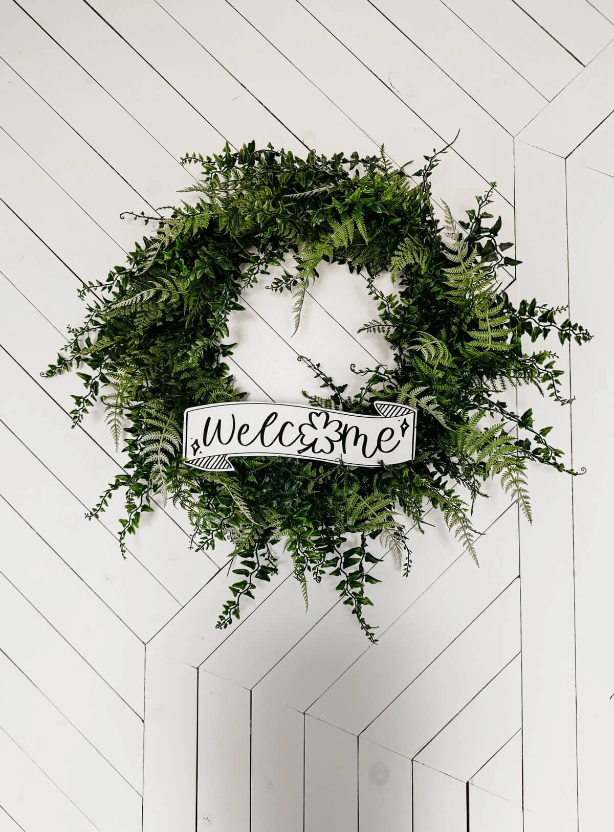 Simple green wreath on door for St. Patrick's Day