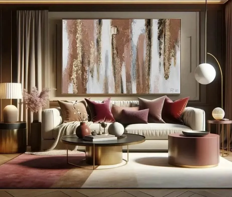 Framed art hung at eye level above a console table