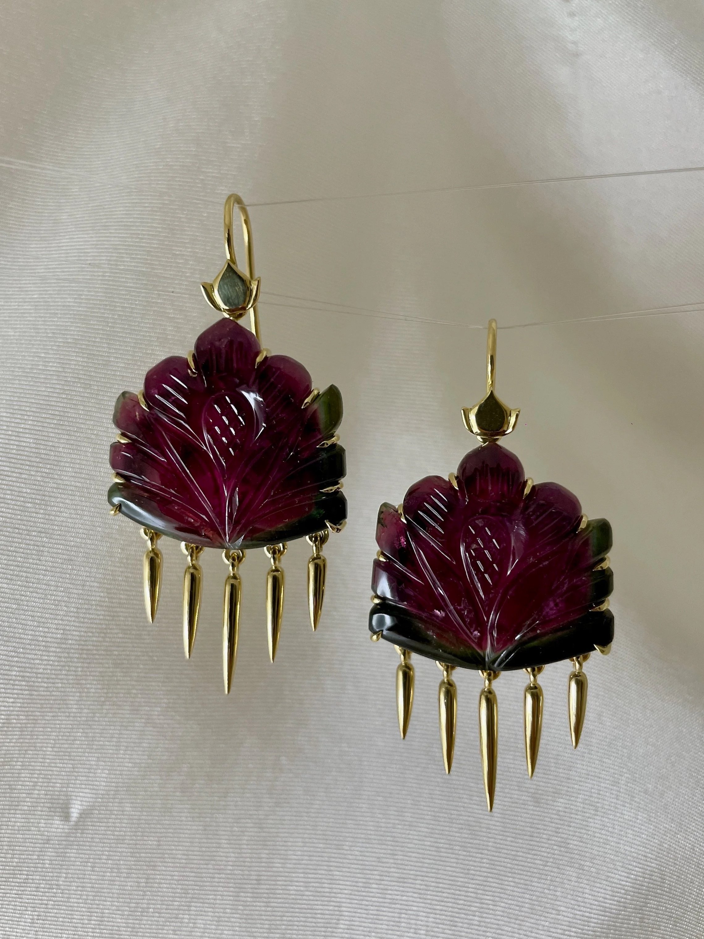 Watermelon Tourmaline carved earrings