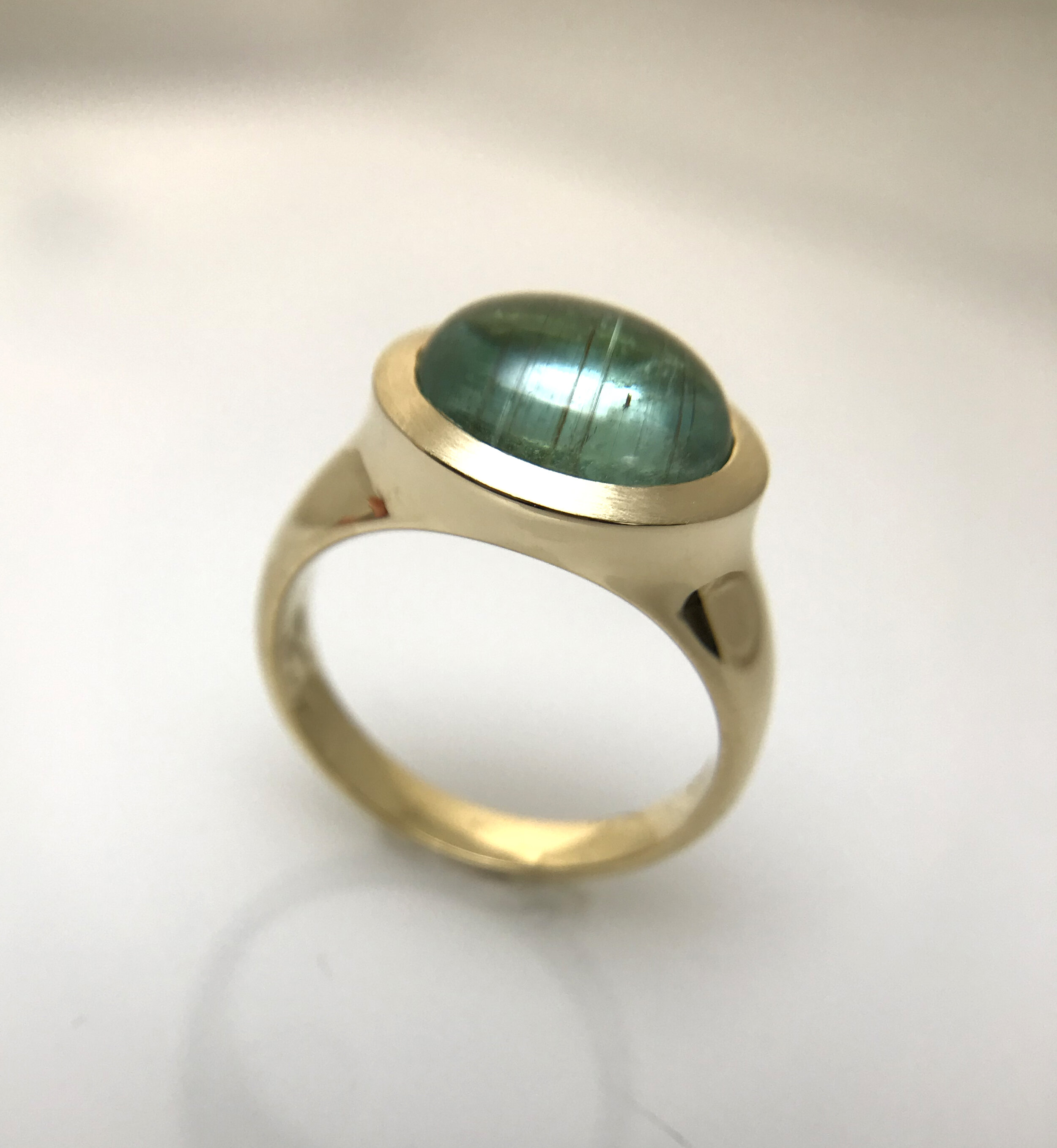 Minty Green Tourmaline signet ring