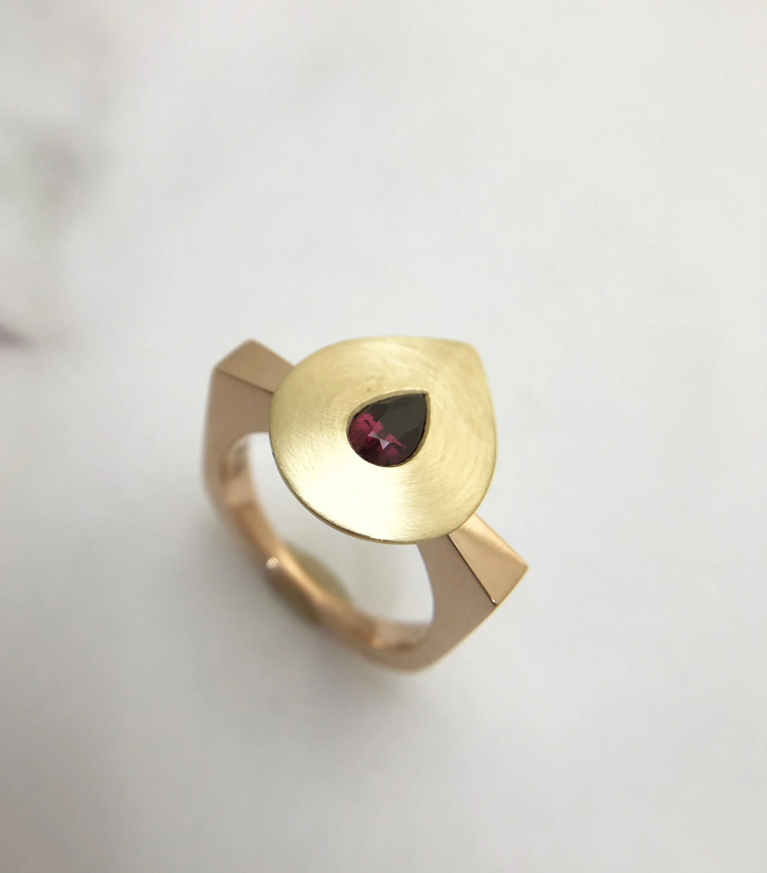 UMA Ruby signet ring mixed 18ct yellow rose gold retro contemporary