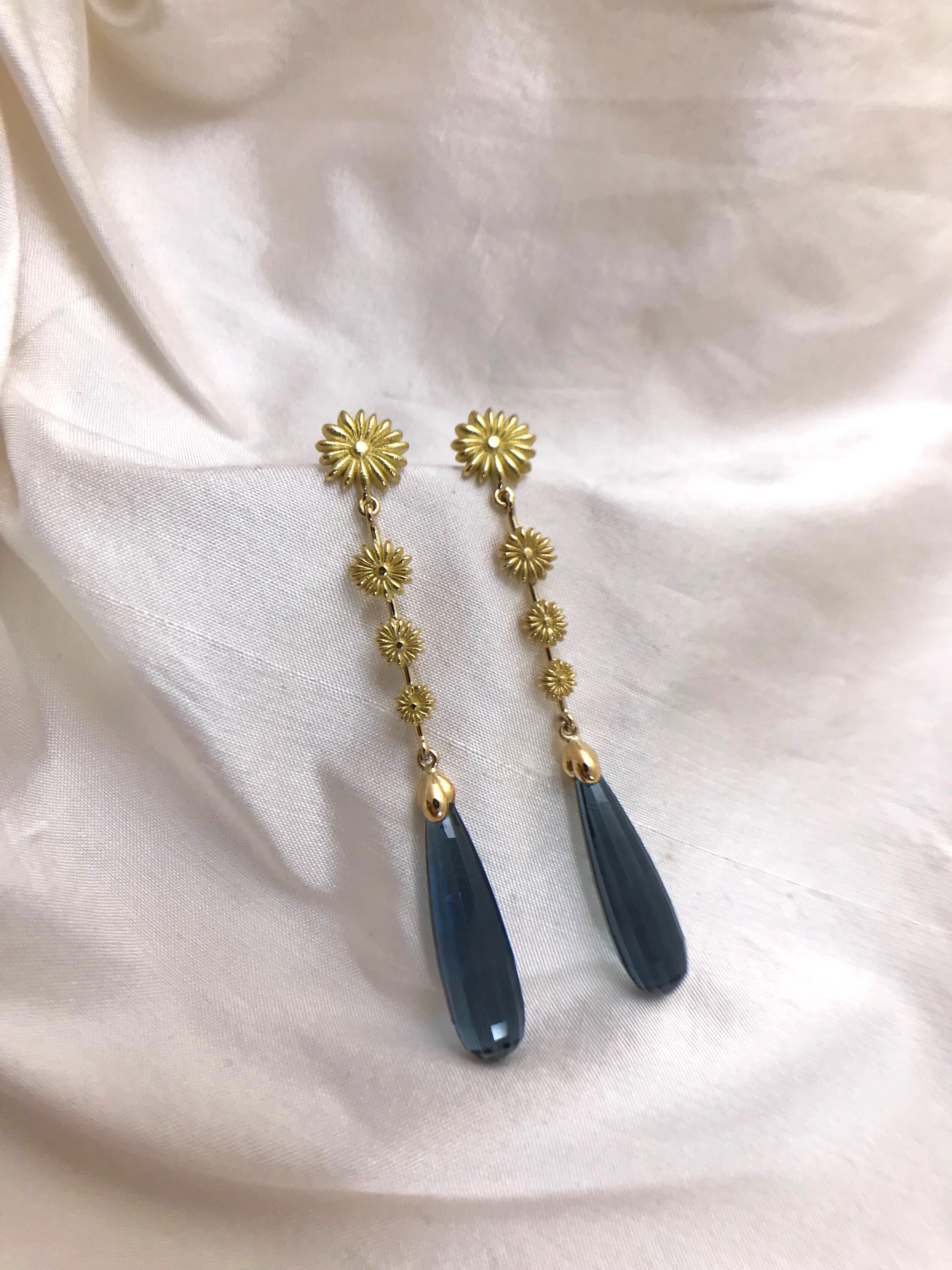 ASTER flower earrings blue london topaz gemstone drops cocktail earrings colour gemstone