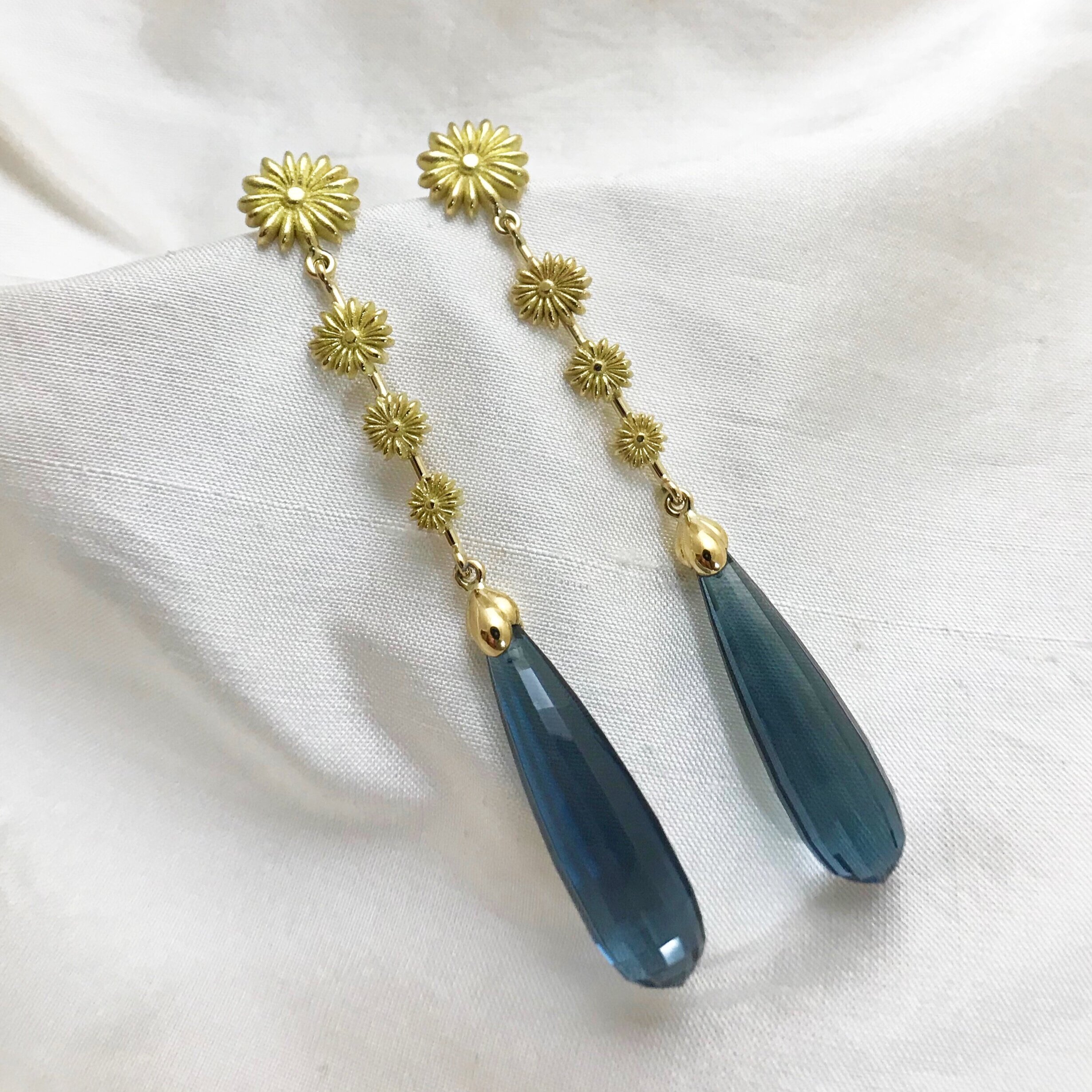 ASTER flower earrings blue london topaz gemstone drops cocktail earrings colour gemstone