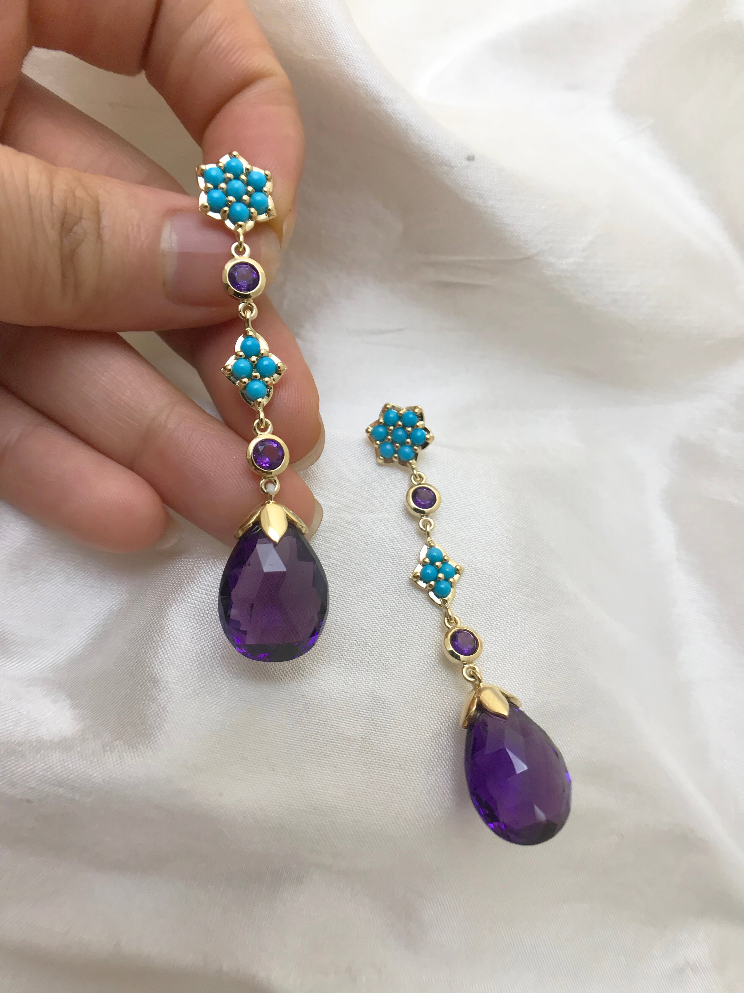 aquamarine mystic quartz Gemstone earrings aqua turquoise faceted coins woman E214-sm gift for mom