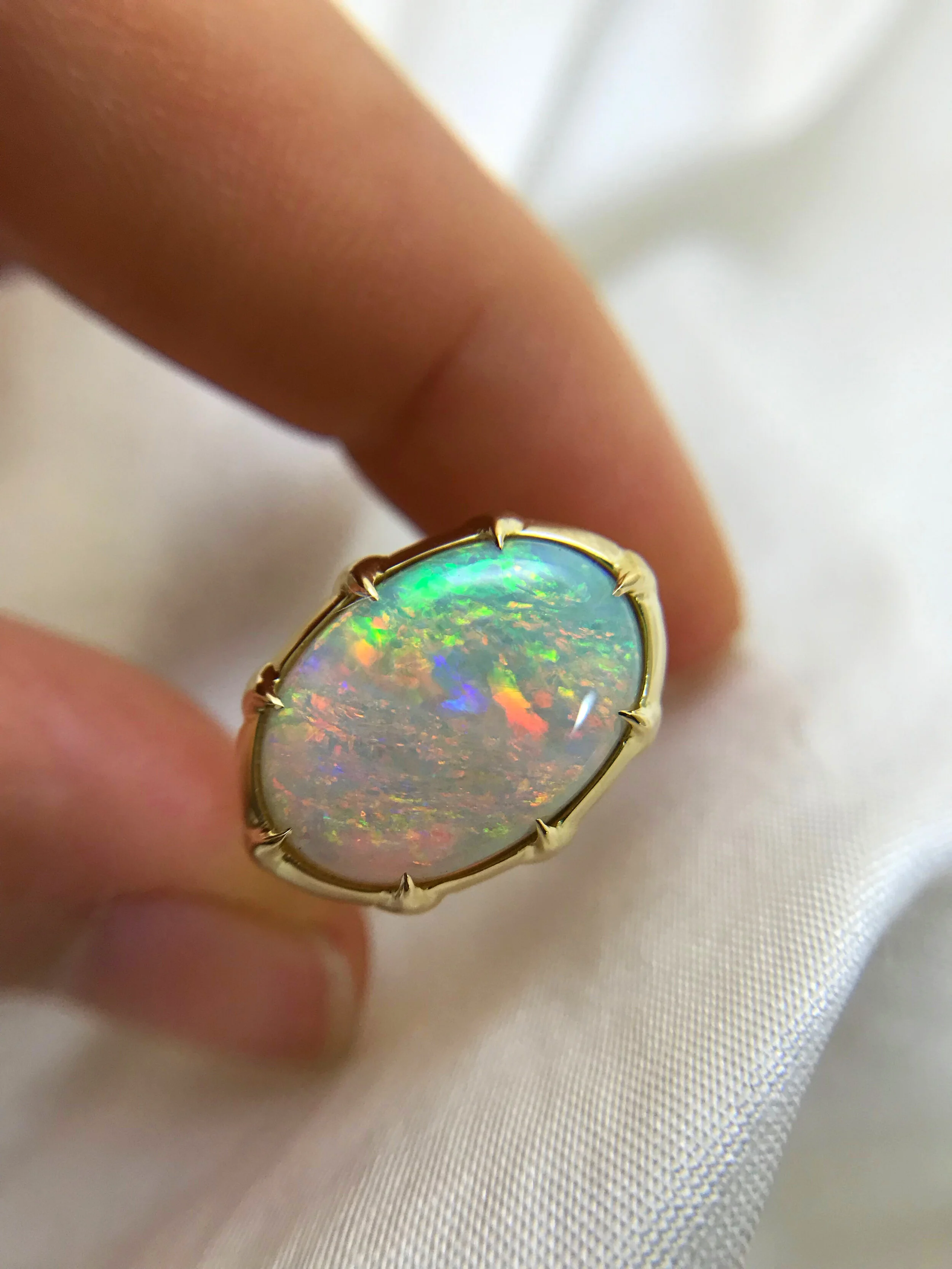 MULTICLAW Andamooka Crystal Opal Ring 18ct yellow gold classic contemporary gemstone jewel