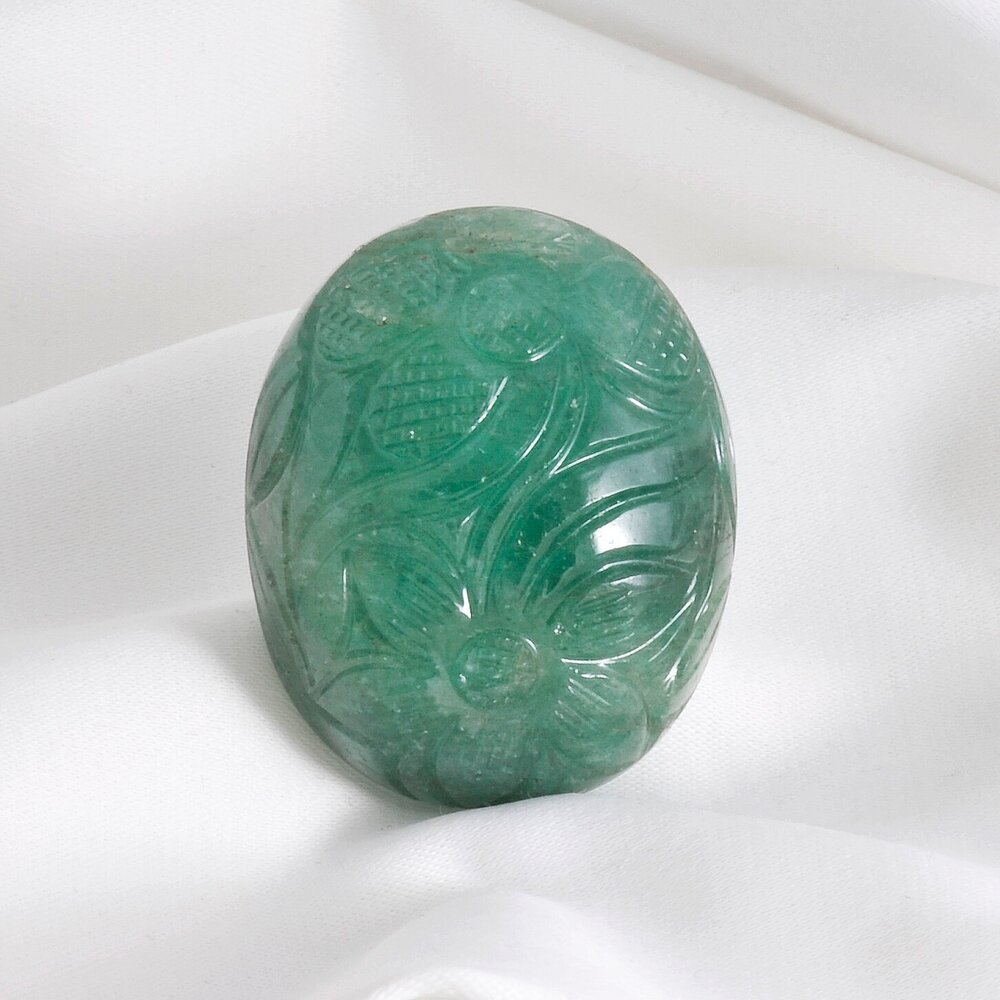 CT-2 Natural Emerald Carved Pair Size-7x9.50MM Emerald Carved Oval Shape Loose Gemstone Emerald Ring Size Making Jewelry Carved Pair Emerald