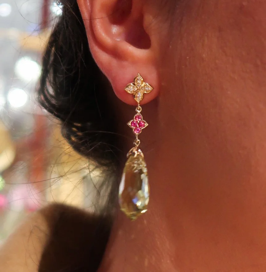 carved lemon quartz yellow gemstone earrings cocktail earrings