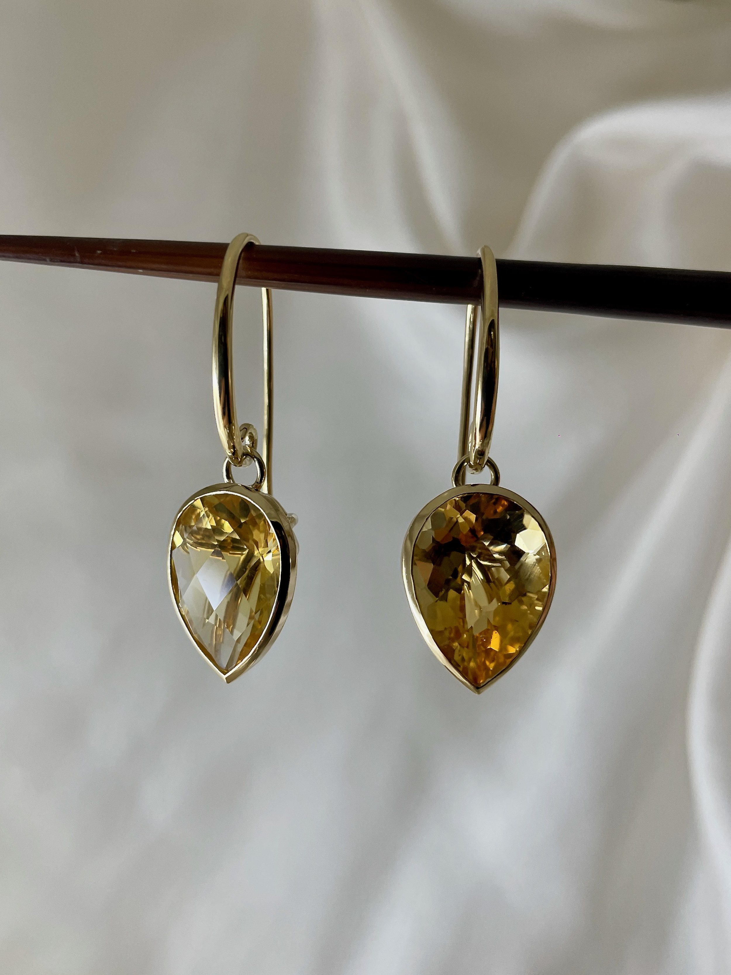 Citrine cocktail earrings pear cut droplet