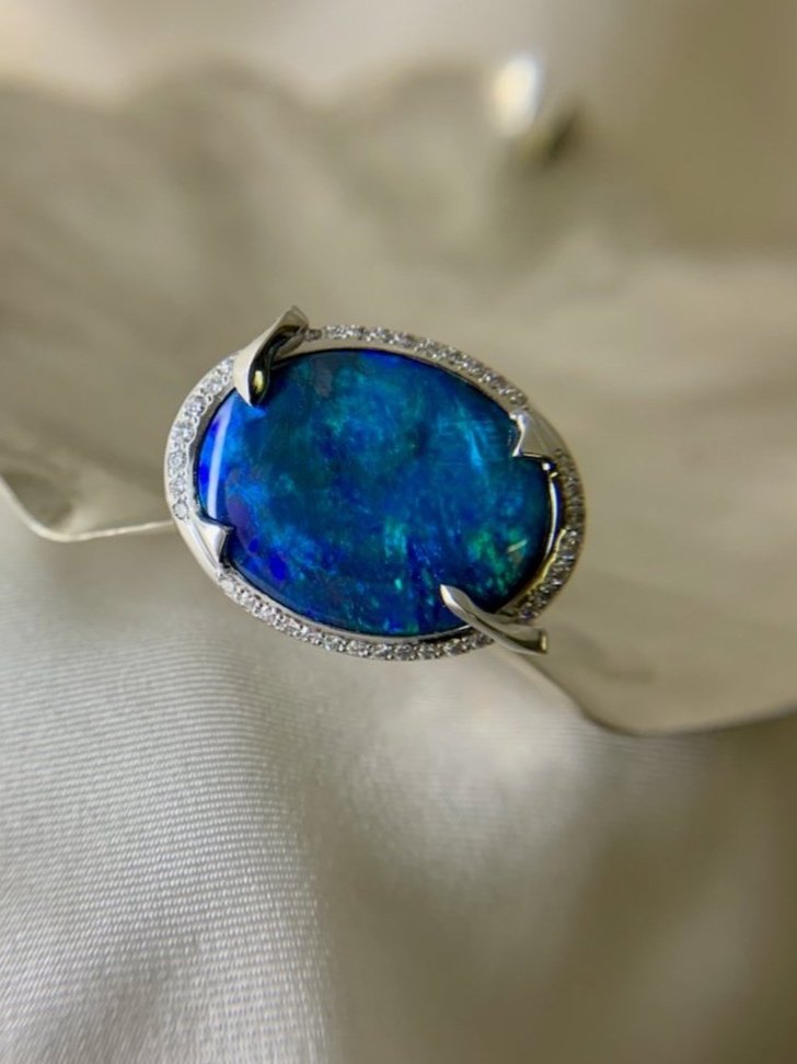 nouveau snake opal ring black opal 18ct white gold