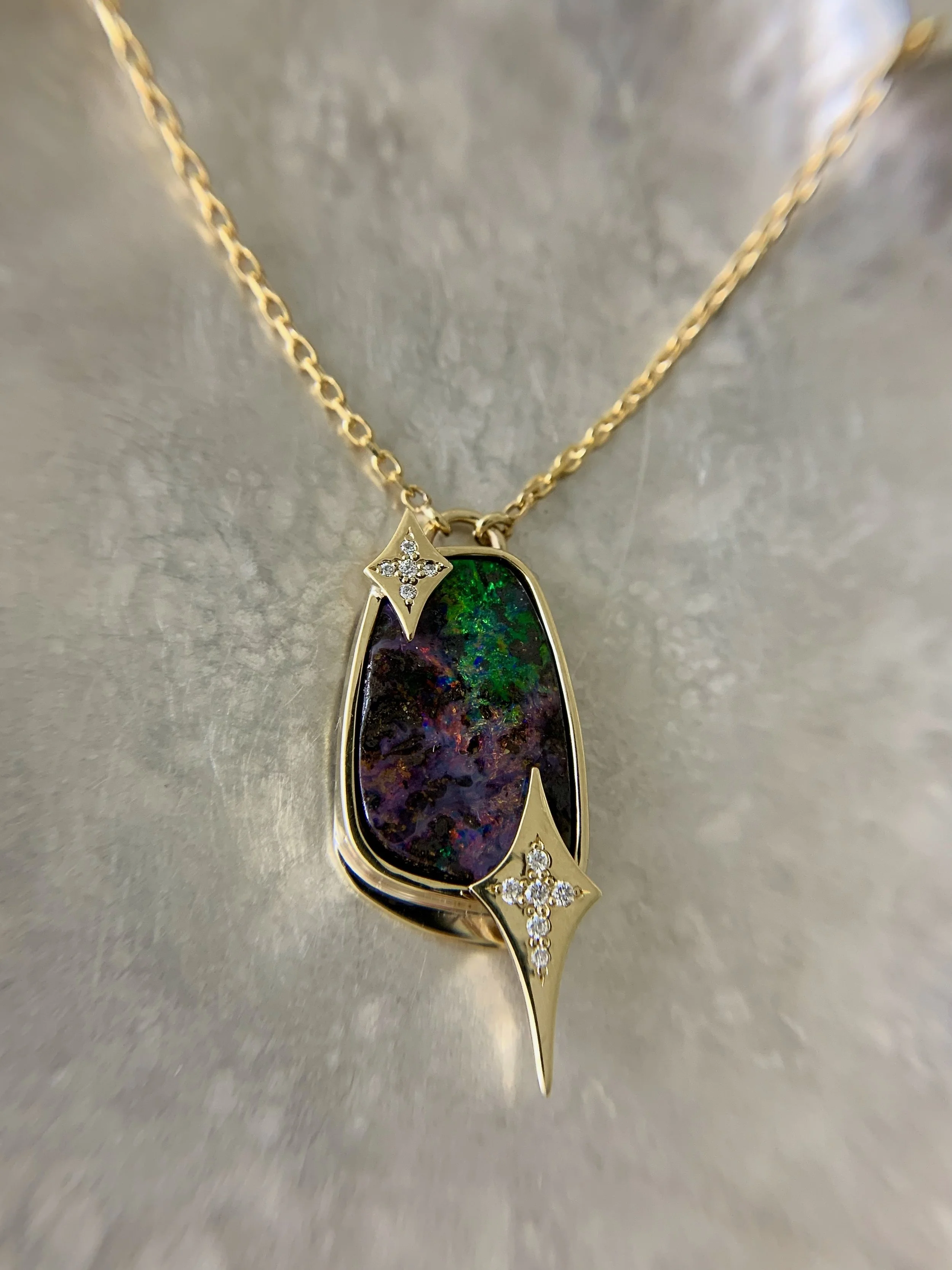 Kira Kira opal and diamond pendant
