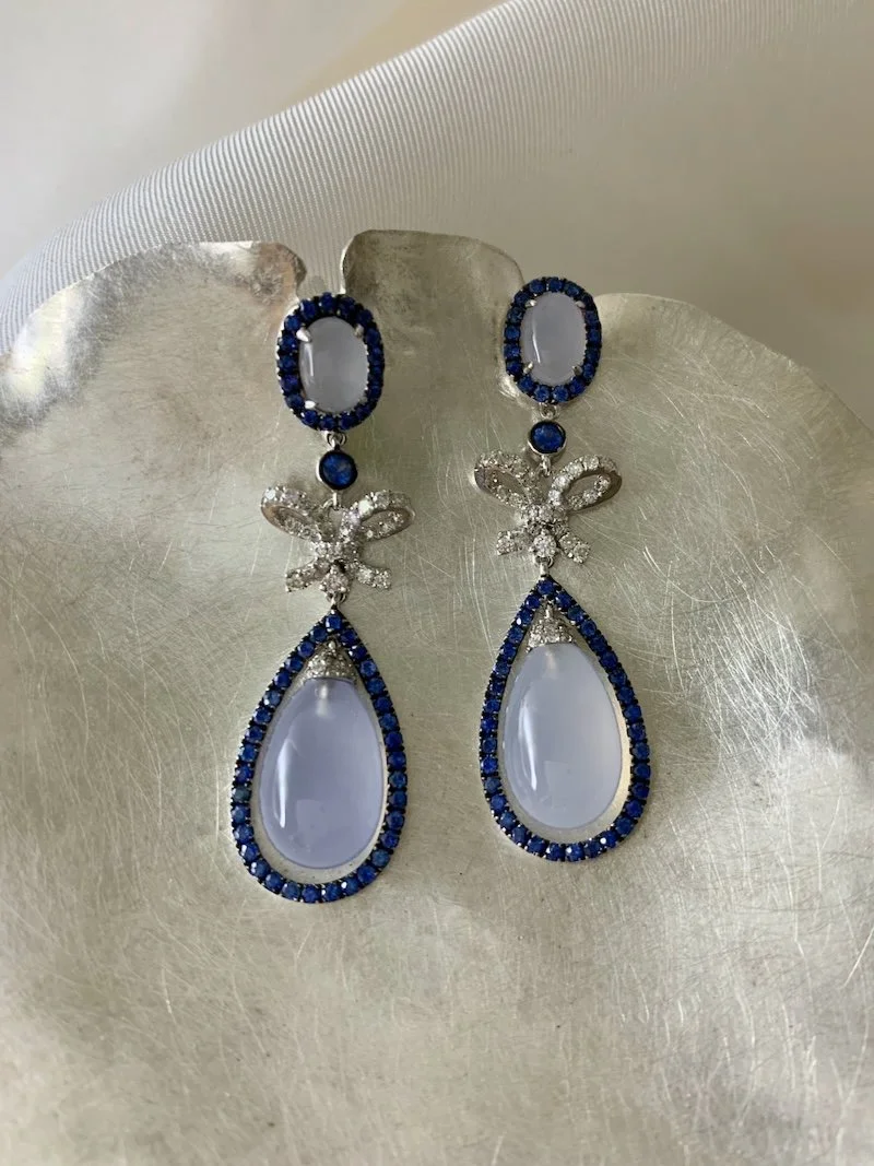 Chalcedony & Sapphire earrings
